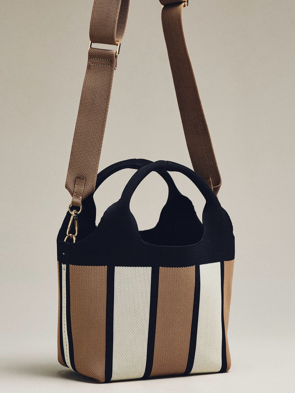 Anthropologie Striped Tan & Black Knit Crossbody Bag